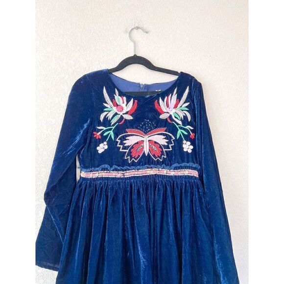 Billieblush Girls Navy Embroidered Velvet Dress, Size 10 - Picture 2 of 4